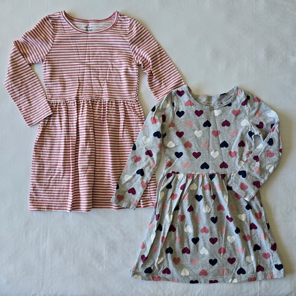 Carter's Pink Striped and Heart Patterned Dress Set